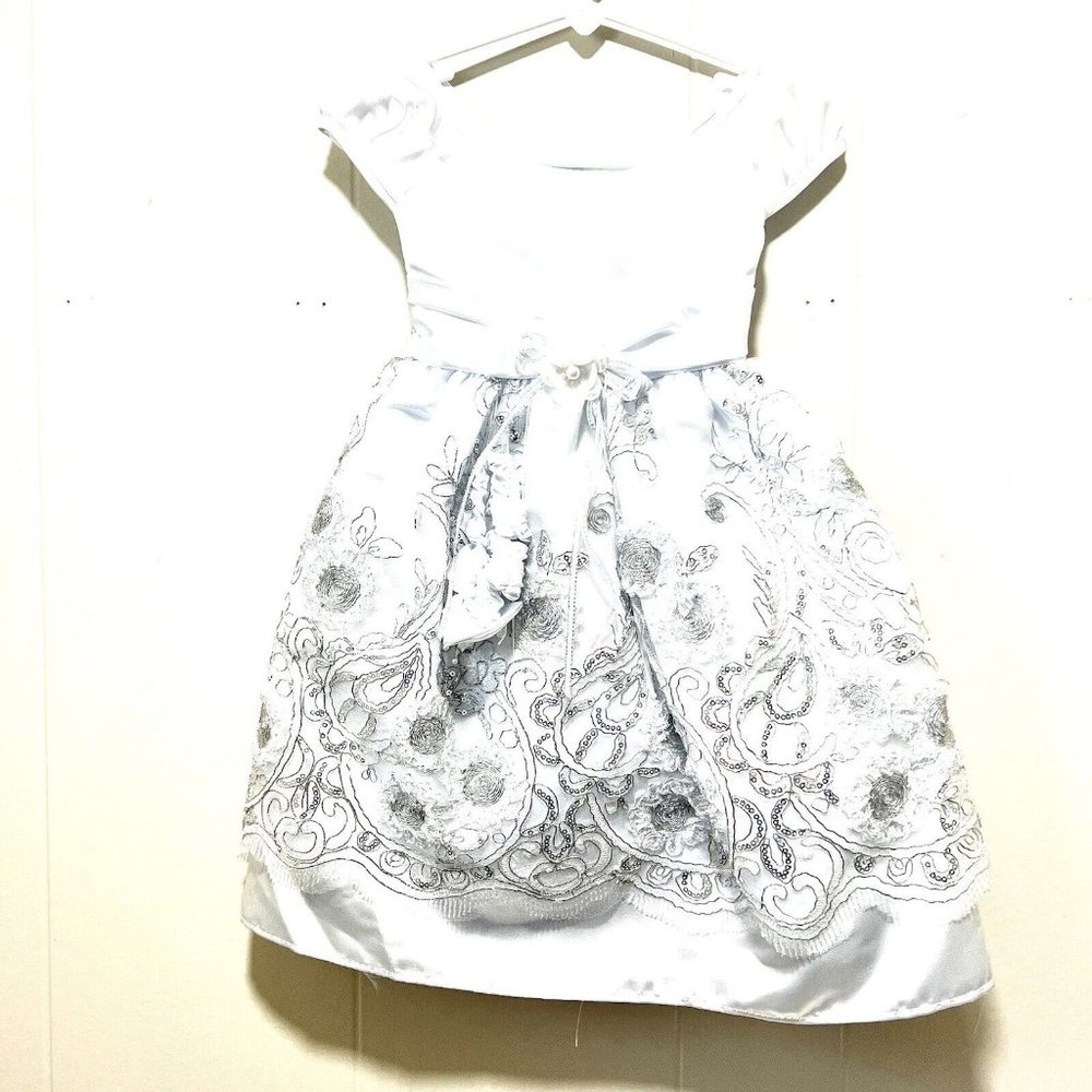 White Embroidery Dress Communion Baptism Flower Girl Holiday With Headband SZ XL